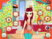 Play Flower Power Makeover free online dress up game, showing a girl with a 60s bohemian style receiving a facial treatment.