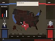 Screenshot of the StateCraft: Election Fever game showing a minimalist, colorful map of the United States divided by states, with scores for red and blue electoral votes
