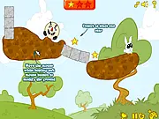 Yummy Panda physics puzzle game, play free online game, help the panda reach dinner by shooting from cannons and changing the landscape