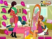 What to Wear Styling Challenge free online dress up game screenshot, a girl and her assistant standing by a wardrobe choosing clothes, fashion game on PlayArcadeHub