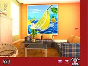 Screenshot from the Color Room Escape game showing a closed door and various colored objects inside a locked room that the player must escape