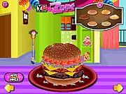 Playing Double Cheeseburger Decorator online game, stacking fresh toppings and cheese on a bun.