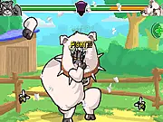Screenshot of Furry Fighter game, a cat in the wrestling ring performing a special move, online hero upgrade screen