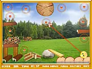 Screenshot of Happy Smiley Online Adventure free game showing the yellow character jumping over platforms in a forest to collect red berries