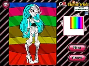 Monster High Ghoulia Yelps Coloring Book free online game screenshot on PlayArcadeHub, showing Ghoulia and a large color palette.
