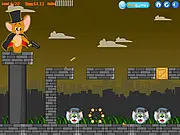 Screenshot of Sharpshooter Jerry game showing Jerry the mouse holding a pistol and aiming at an angry Tom the cat. Play free action game online on PlayArcadeHub.