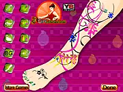 Screenshot of Wedding Pedicure Salon game showing a decorated leg and foot