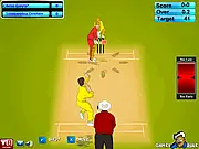 IPL Cricket Ultimate free online game screenshot showing a batsman preparing to hit a ball and scoreboard on PlayArcadeHub