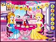 Screenshot of Princess Tea Party dress up and room decoration game, two girls in elegant dresses, play free online on PlayArcadeHub
