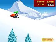 Mickey Mouse snowboarding down a snowy hill while dodging large rocks and tree stumps in the free online game
