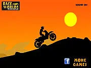 Desert Drift game screenshot showing a car drifting sideways on a desert track under a large orange sunset sky