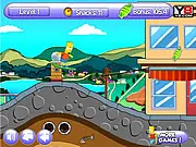 Bart Boarding 2 free online game screenshot showing Bart Simpson skateboarding in Springfield and collecting snacks