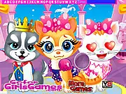Pets Beauty Salon Hidden Letters free online game showing various pets getting groomed while English letters are hidden in the scene.