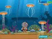 A deep-sea diver exploring mysterious ruins on the seabed of the Bermuda Triangle in the free online adventure game