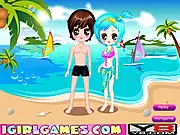 Play Kawaii Lover Beach Dressup free online fashion game, styling a cute boy and girl couple in beach outfits.
