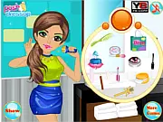 Karaoke Night Prep Makeover free online game screenshot showing a lady applying makeup and choosing a glamorous outfit for a karaoke night.
