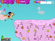 Play Dora and Unicorn free online game, collecting candies in a colorful Candyland setting with a magical unicorn.