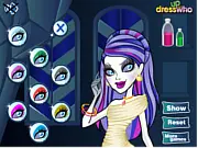 Spectra Vondergeist Silky Makeover game screen, Monster High ghoul getting a makeover, play free online styling game