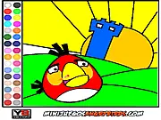 Angry Birds Coloring Book free online game screen showing an unfinished image of Red and other birds ready to be colored