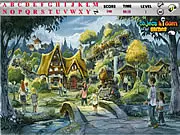 Free online puzzle game Village Hidden Alphabets where you must find 26 hidden letters in a rustic town scene on PlayArcadeHub