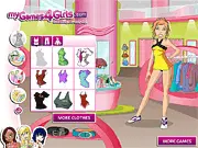 Shopping Center free online dress up game featuring a girl named Ruby modeling a new fashionable birthday outfit.