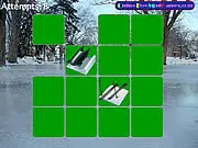 Screenshot of the Winter Sports Match game showing a grid of face-down playing cards against a snowy background, featuring winter sports icons like skis and ice skates.