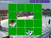 Screenshot of the Winter Sports Match 2 game showing a large grid of face-down memory cards with a winter sports theme, ready to be flipped and matched.