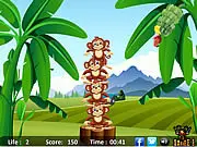 Monkeys Balance online free game screenshot, stacking monkeys tower, collecting bananas for score
