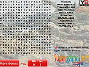 Dinosaurs Word Search free online puzzle game on PlayArcadeHub with a grid of scrambled letters