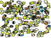 Screenshot of the Ben 10 Puzzle game interface with several scrambled jigsaw pieces and a partially completed image of Ben 10 transforming.