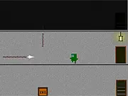 Mini Zombie free online game screenshot showing a small zombie character attempting to jump over sharp spikes and obstacles
