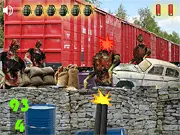 Zombies Invader 3 free online game, character fighting a large swarm of green zombies with a shotgun.