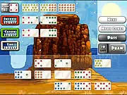 Mexican Train Dominoes Gold free online game screenshot showing dominoes tiles set up around the central hub