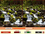 Forest Waterfalls Find The Difference free online game screenshot of a beautiful waterfall scene