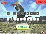 Letters scrambled to form a dinosaur name in the free online word puzzle game Dinosaurs Word Scramble