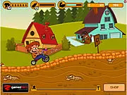Brave Boy free online tricycle racing game screenshot of a boy on a tricycle speeding through a city street