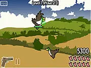 Screenshot of Bird Blast Shooter online game showing a rapid-fire scene of blasting colorful birds out of the sky