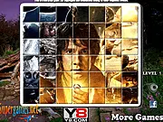The Hobbit Spin Puzzle free online game screenshot showing fragmented picture of Bilbo Baggins and dwarves