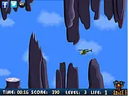 Screenshot of the Helicopter Landing Simulator game showing a helicopter attempting to land on a helipad surrounded by obstacles