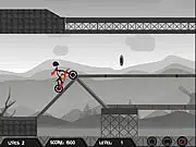 Stick Out Bike Challenge free online game, stick figure on a bike jumping over a dangerous obstacle on a rocky course