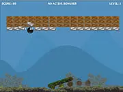 Screenshot of Three Wheeled Breaker online game, showing a three-wheeled vehicle bouncing a ball up to destroy colored blocks and bricks above