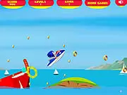 Screenshot of Super Sonic Ski free online game with Sonic water skiing and collecting rings