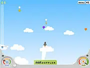 Wonder Rocket game screen showing a small red and yellow rocket on a launch pad with the upgrade menu visible