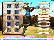 Ashley dress-up game online screenshot showing the songstress character and outfit selection menu on PlayArcadeHub