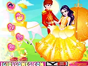 Princess Prom Dancing Style game screenshot, prince and princess dressed in elegant royal ball gowns and suits, play free online fashion game