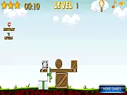 Screenshot of the puzzle game Save the Jewel showing a shiny jewel sitting atop various wooden and rock blocks, with a red gift box waiting below.