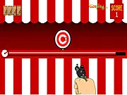 Bullseye Shooter free online game screen, aiming crosshair at a target, targets appearing on a range, challenging shooting skill game.