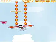 Screenshot of Excapin' Bacon gameplay showing a small pig bouncing between player-created platforms to avoid flaming objects.