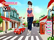 Screenshot of Street Girl Dress Up online game, featuring Emma in a chic street fashion outfit with accessories, free styling game