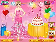 Screenshot of Betty's Birthday Party Dress Up game, featuring Betty in a glamorous outfit, free party styling game